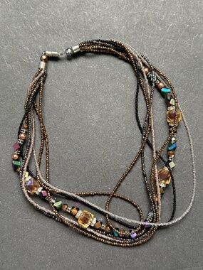 HANDMADE Multi-Strand Beaded Earth Tone Necklace Bohemian